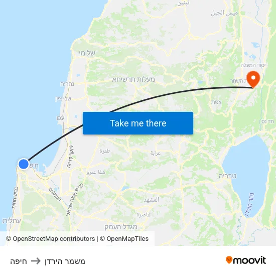 חיפה to משמר הירדן map