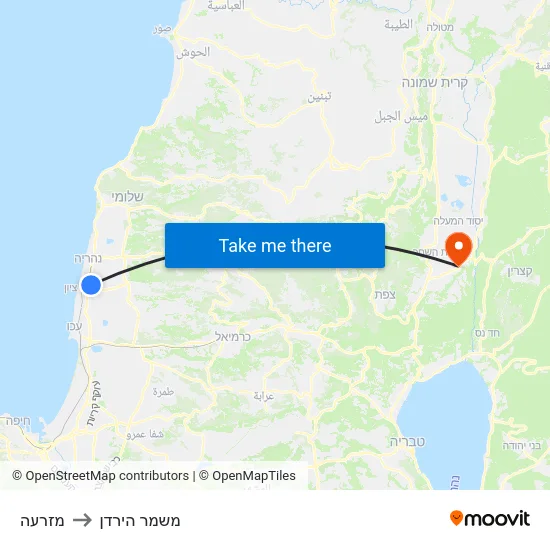 מזרעה to משמר הירדן map