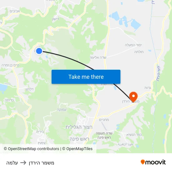עלמה to משמר הירדן map
