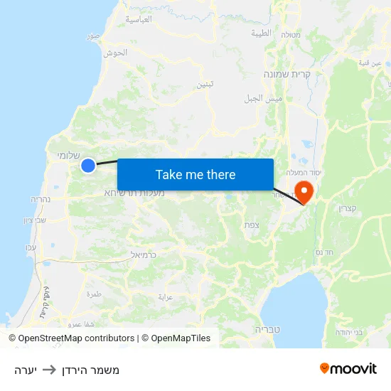 יערה to משמר הירדן map