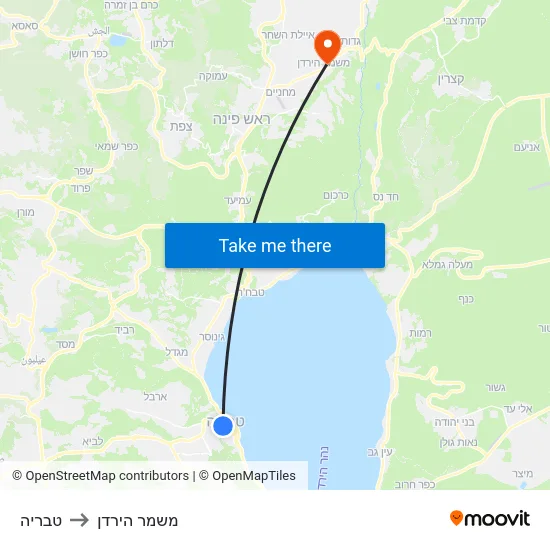 טבריה to משמר הירדן map