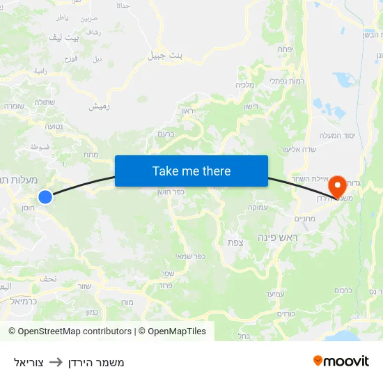 צוריאל to משמר הירדן map