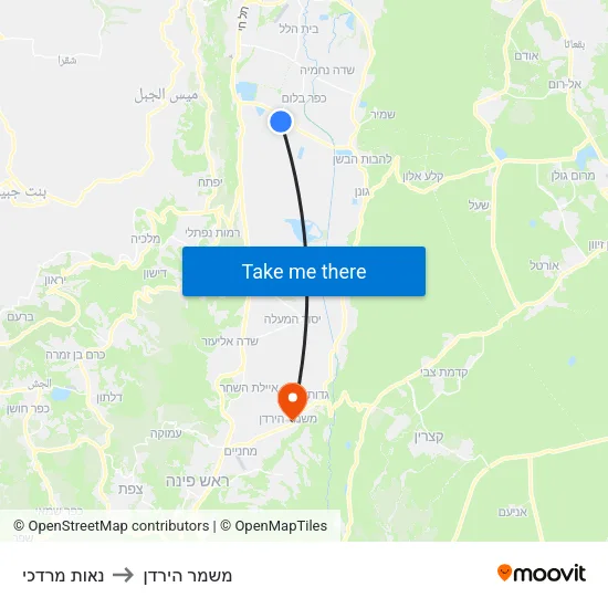 נאות מרדכי to משמר הירדן map