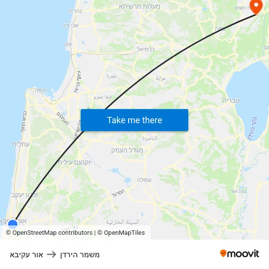 אור עקיבא to משמר הירדן map