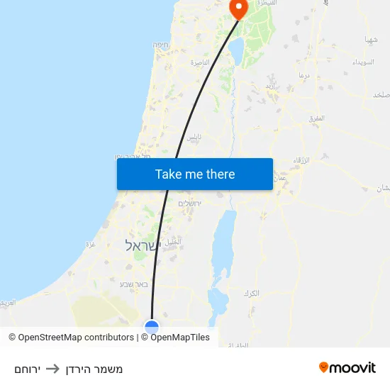 ירוחם to משמר הירדן map