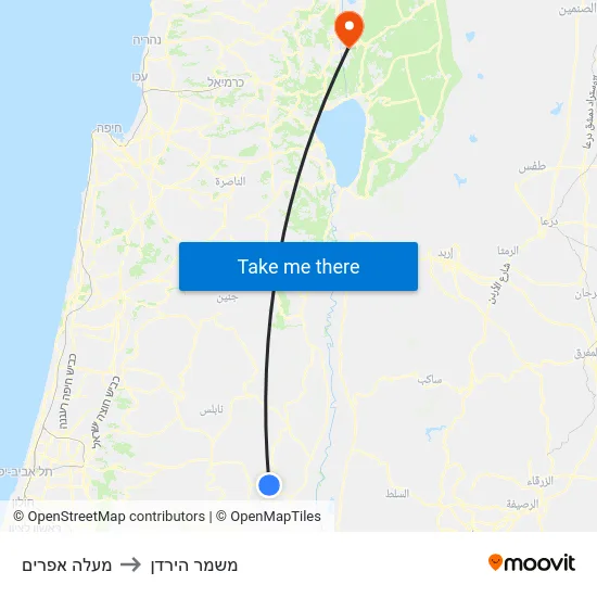 מעלה אפרים to משמר הירדן map