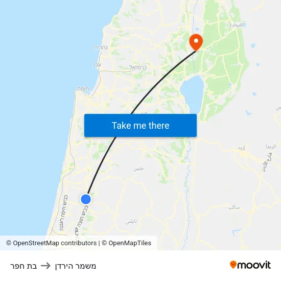 בת חפר to משמר הירדן map