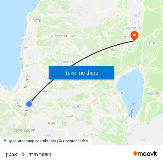 אבטין to משמר הירדן map
