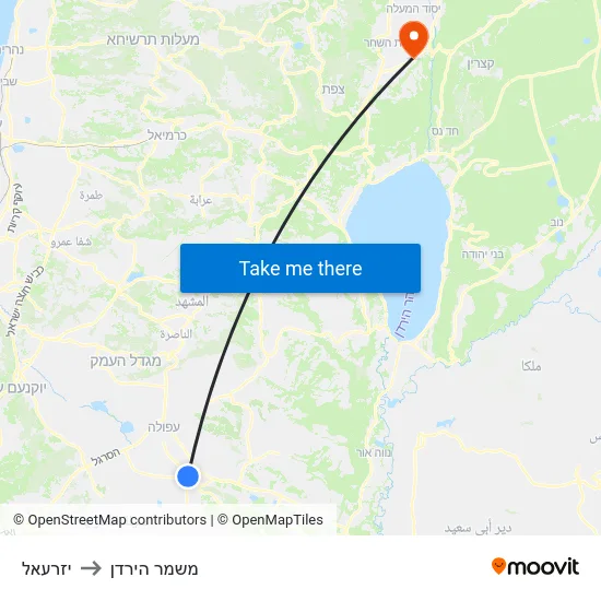 יזרעאל to משמר הירדן map