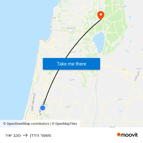 כוכב יאיר to משמר הירדן map