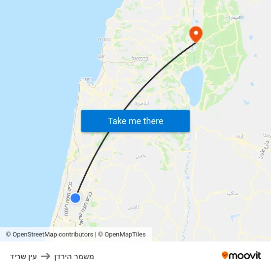 עין שריד to משמר הירדן map