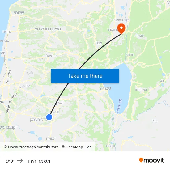 יפיע to משמר הירדן map