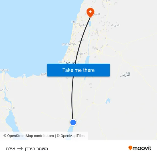 אילת to משמר הירדן map