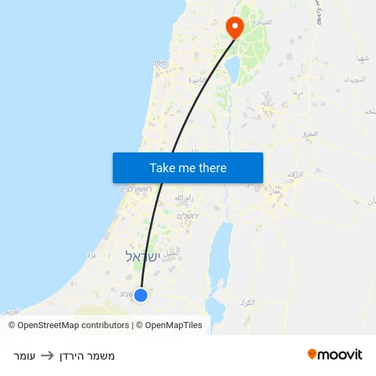 עומר to משמר הירדן map