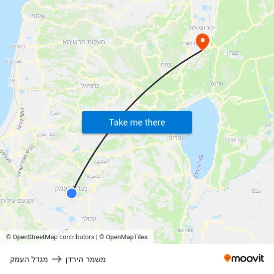 מגדל העמק to משמר הירדן map