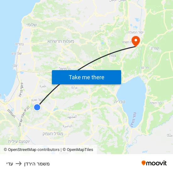עדי to משמר הירדן map