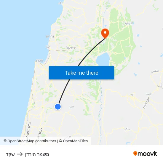 שקד to משמר הירדן map