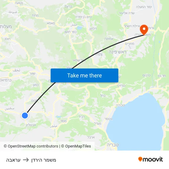 עראבה to משמר הירדן map