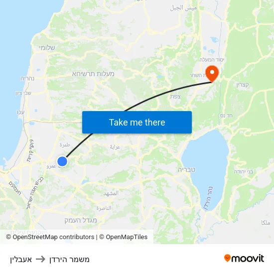 אעבלין to משמר הירדן map