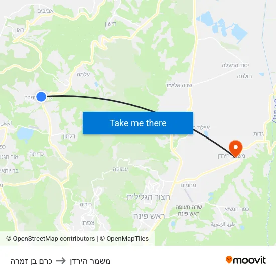 כרם בן זמרה to משמר הירדן map