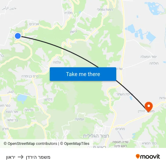 יראון to משמר הירדן map