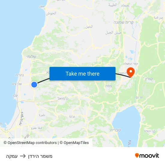 עמקה to משמר הירדן map
