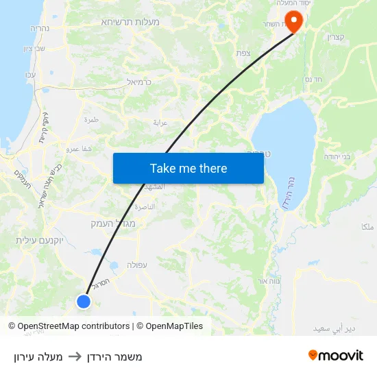 מעלה עירון to משמר הירדן map