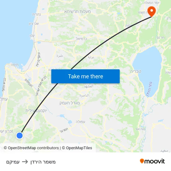 עמיקם to משמר הירדן map