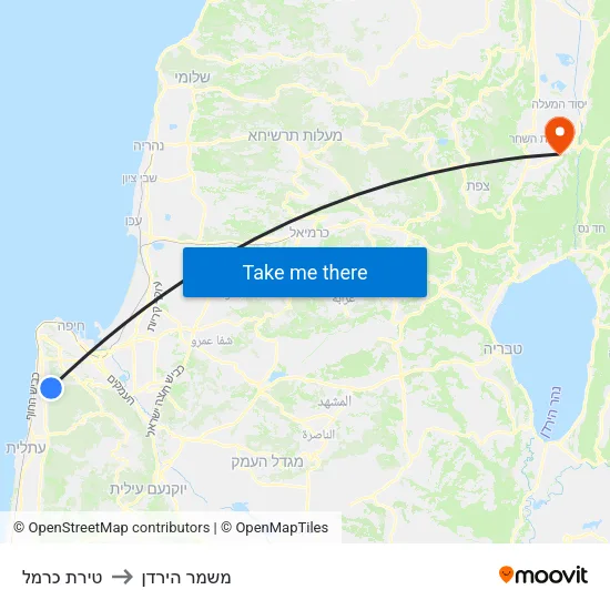 טירת כרמל to משמר הירדן map