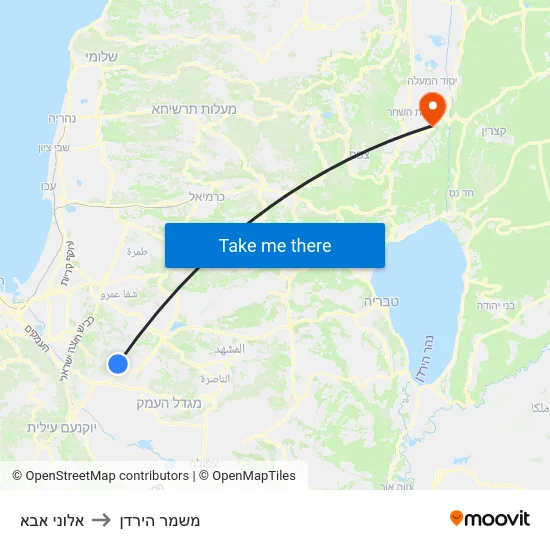 אלוני אבא to משמר הירדן map