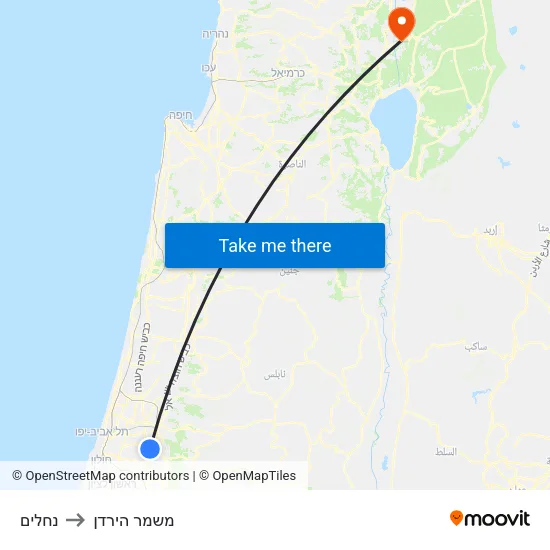 נחלים to משמר הירדן map