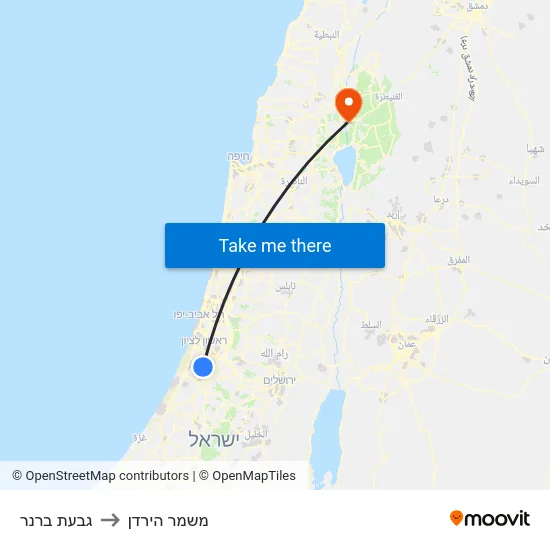גבעת ברנר to משמר הירדן map