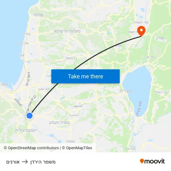 אורנים to משמר הירדן map