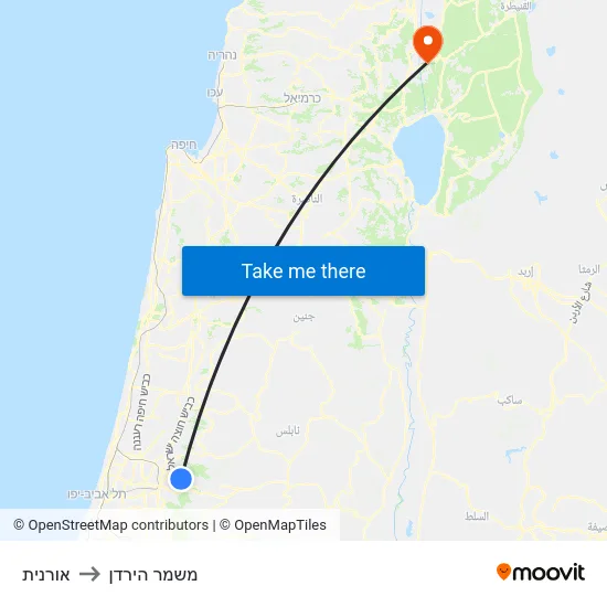אורנית to משמר הירדן map