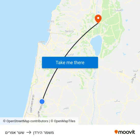 שער אפרים to משמר הירדן map