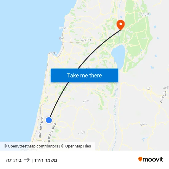 בורגתה to משמר הירדן map
