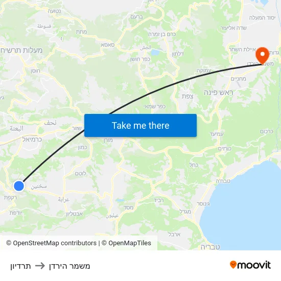 תרדיון to משמר הירדן map