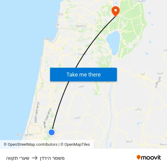 שערי תקווה to משמר הירדן map