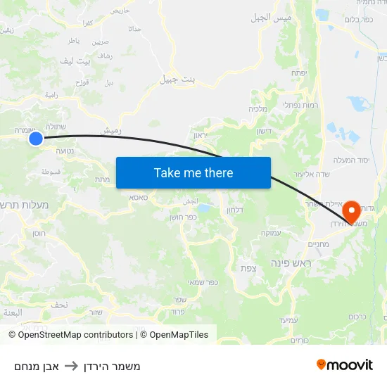 אבן מנחם to משמר הירדן map