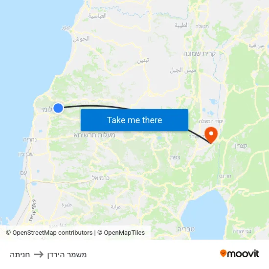 חניתה to משמר הירדן map