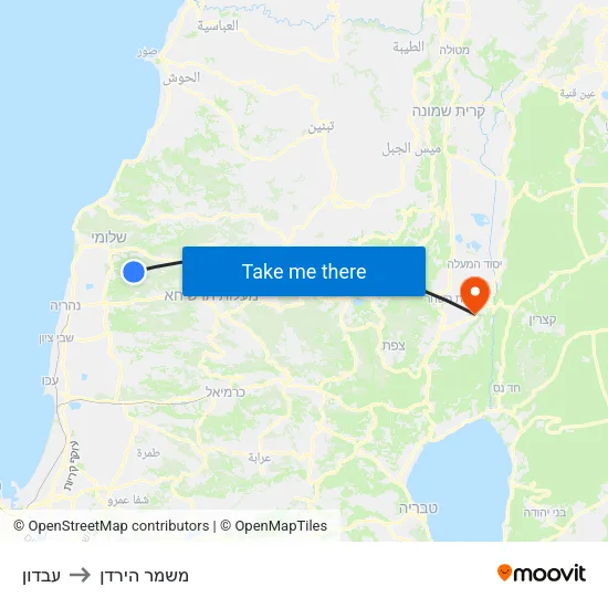 עבדון to משמר הירדן map