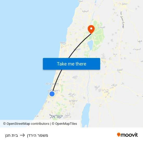 בית חנן to משמר הירדן map