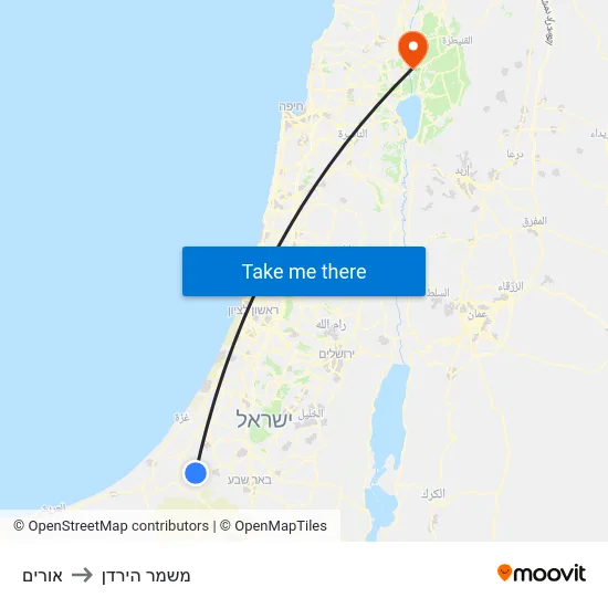 אורים to משמר הירדן map