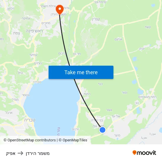 אפיק to משמר הירדן map