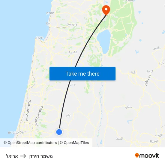 אריאל to משמר הירדן map