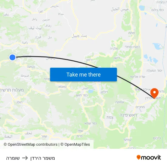 שומרה to משמר הירדן map