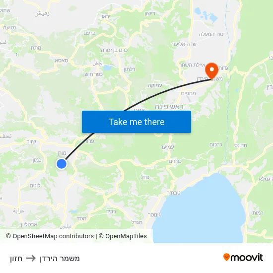 חזון to משמר הירדן map