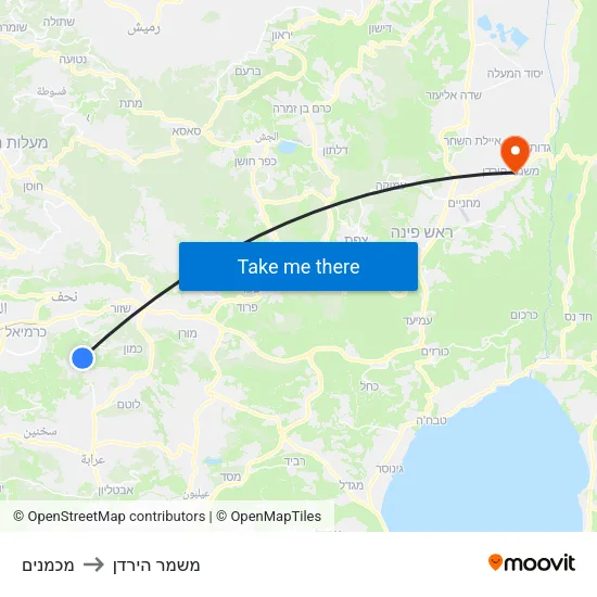 מכמנים to משמר הירדן map