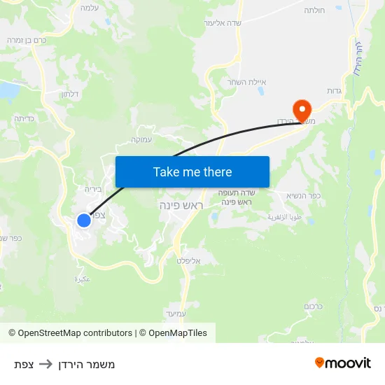 צפת to משמר הירדן map