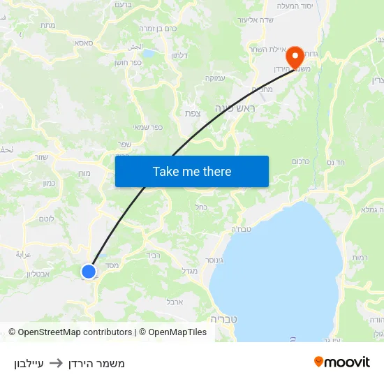 עיילבון to משמר הירדן map